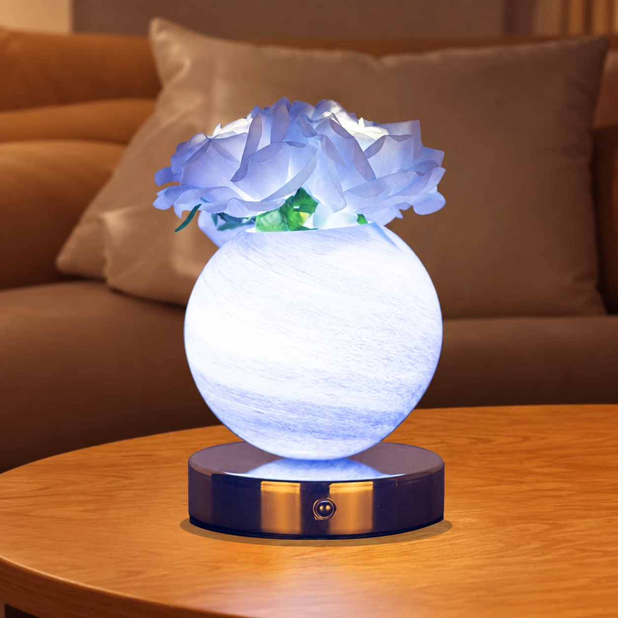 Three Color Three Head Rose Lamp with Planet Glass Pot