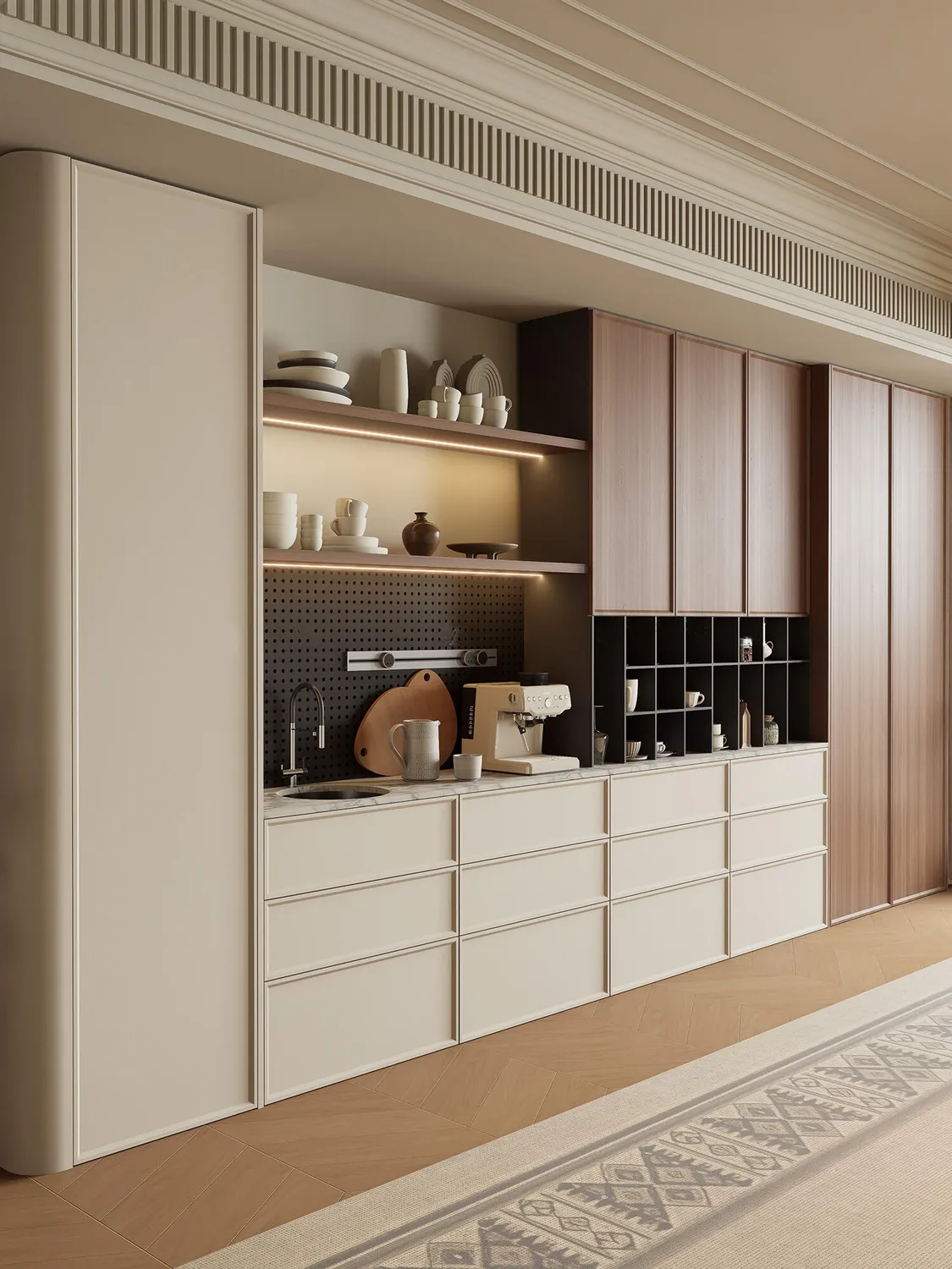 White and Woodgrain Shelving Display & Sideboard Cabinets - design view 2