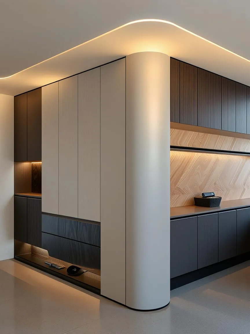Curved Corner Entryway Cabinets