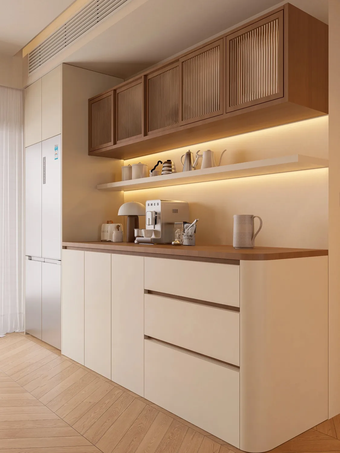 Cream and Oak-Look Display & Sideboard Cabinets