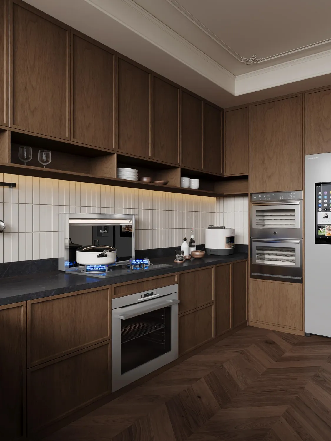 Modern Woodgrain Wall Kitchen Cabinets