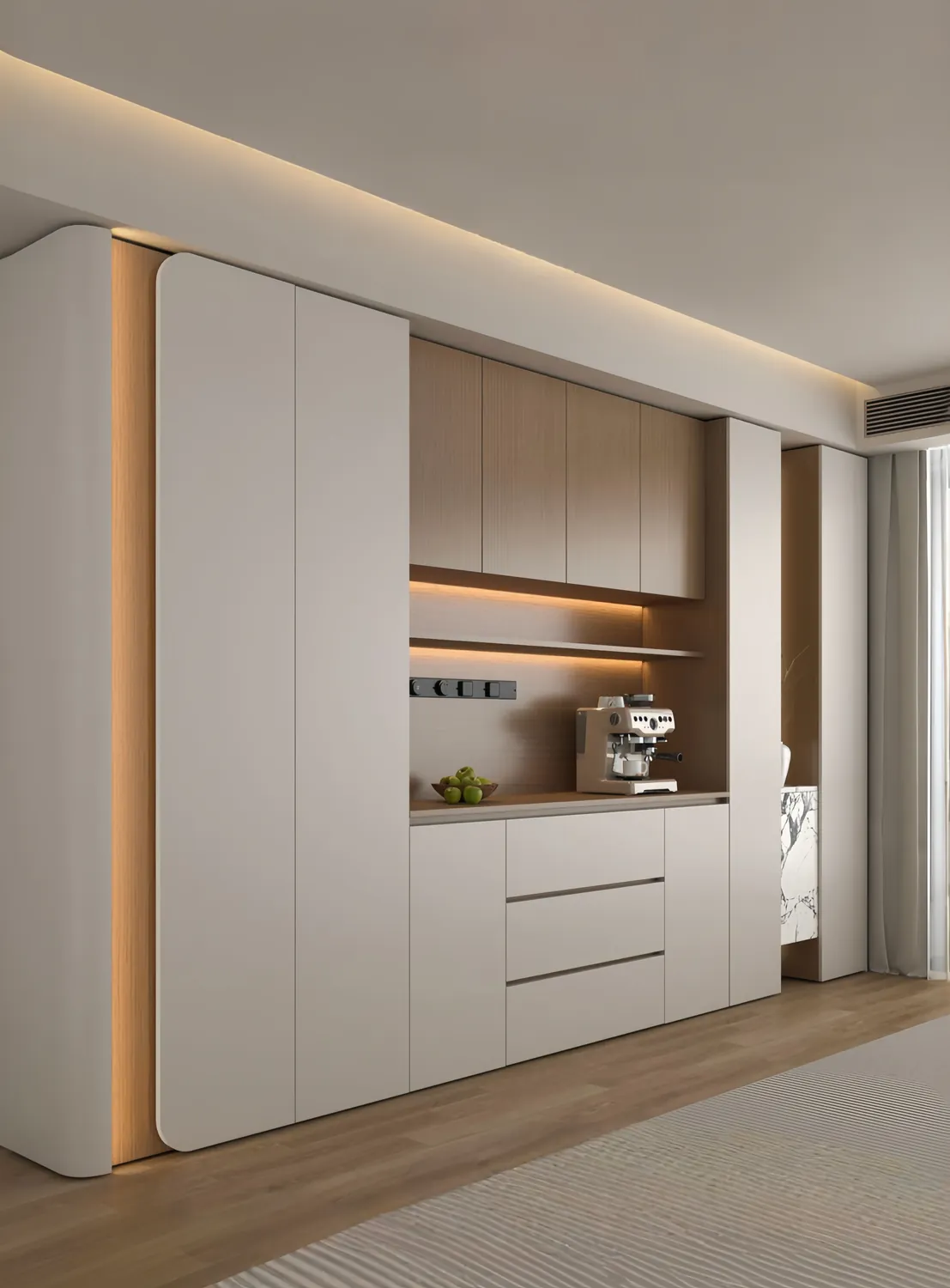 Cream Recessed Shelf Display & Sideboard Cabinets