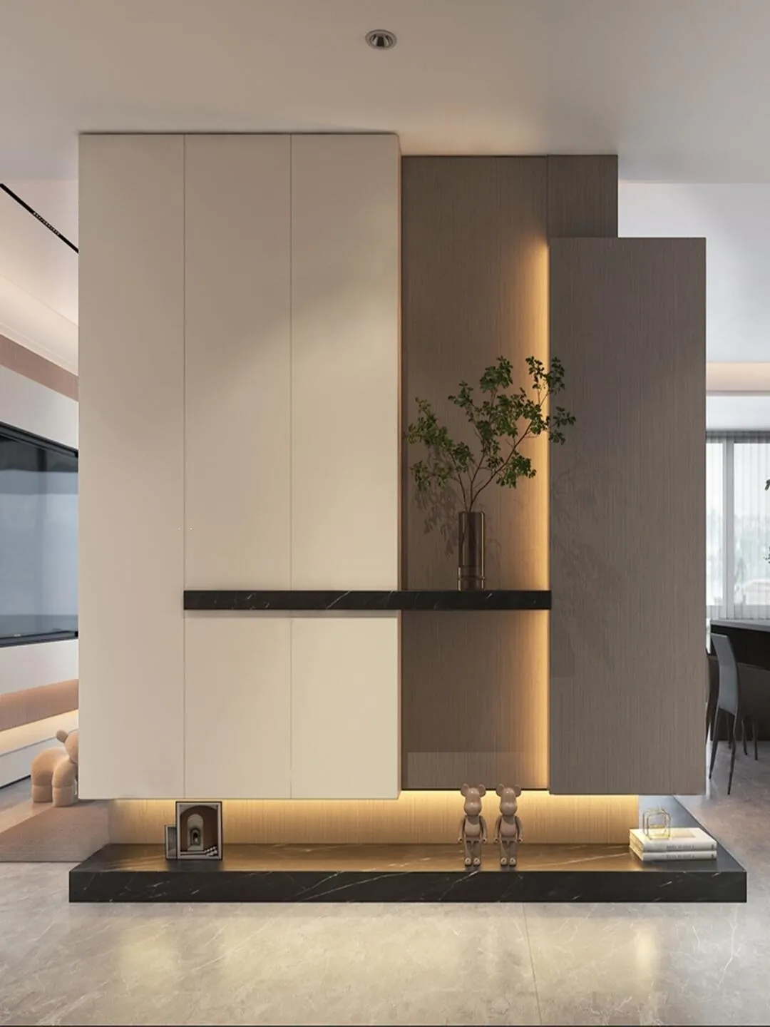 Warm Neutral Recessed Entryway Cabinets