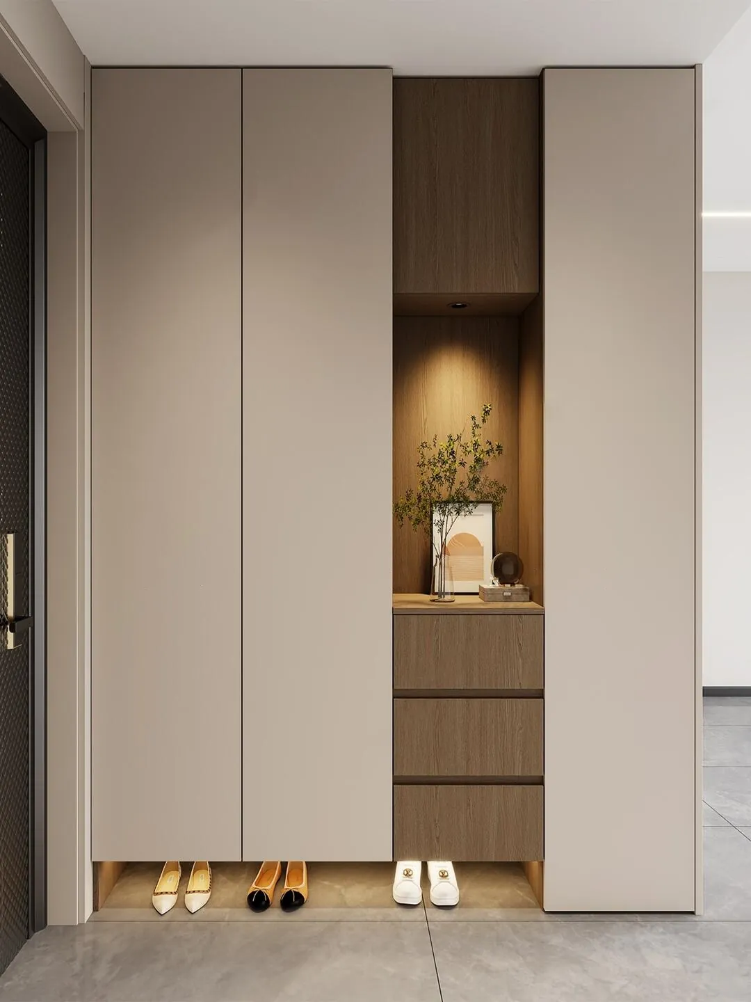 Neutral Recessed Bench Shoe & Hallway Storage