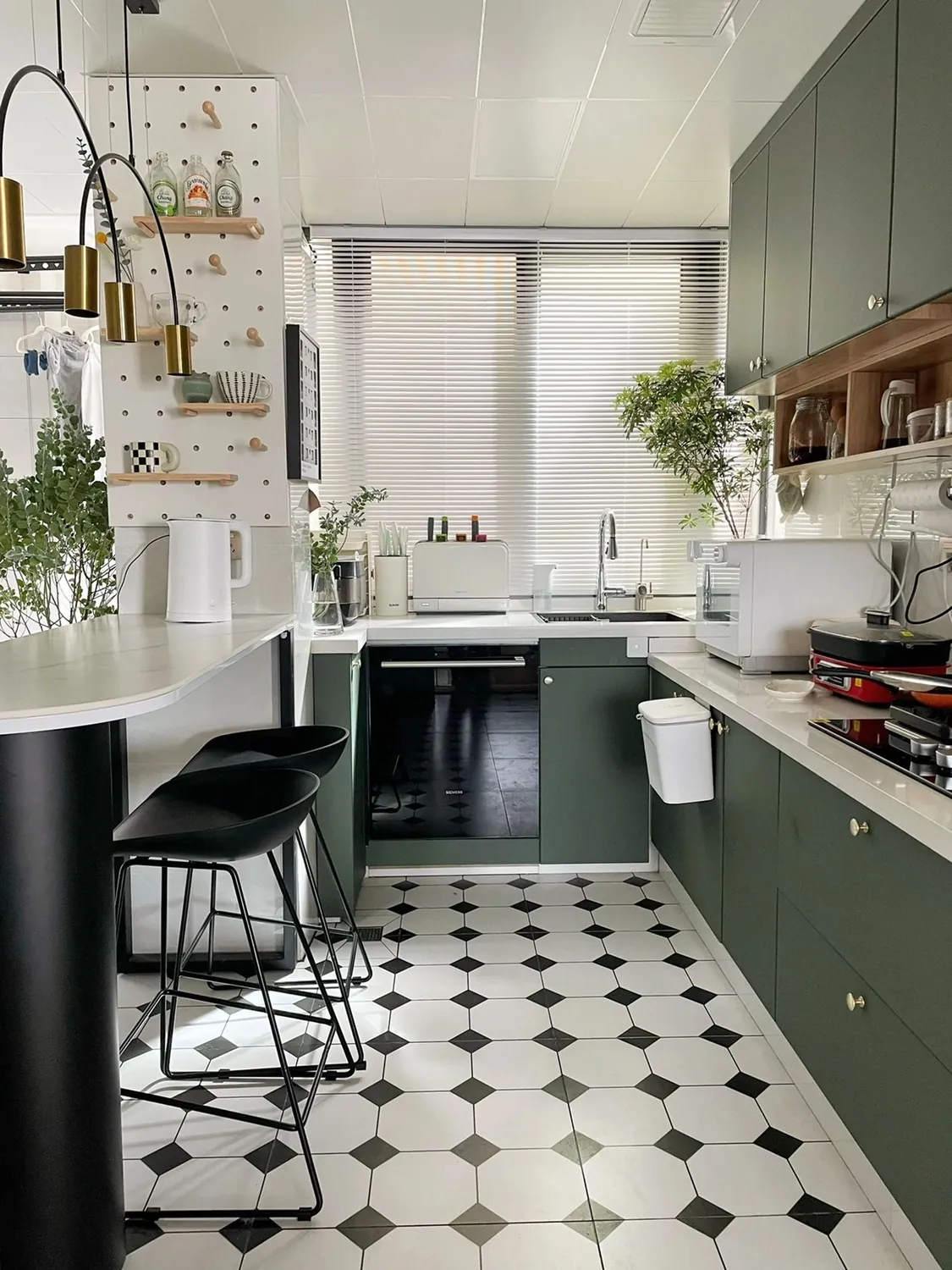 Green Galley Kitchen Cabinets