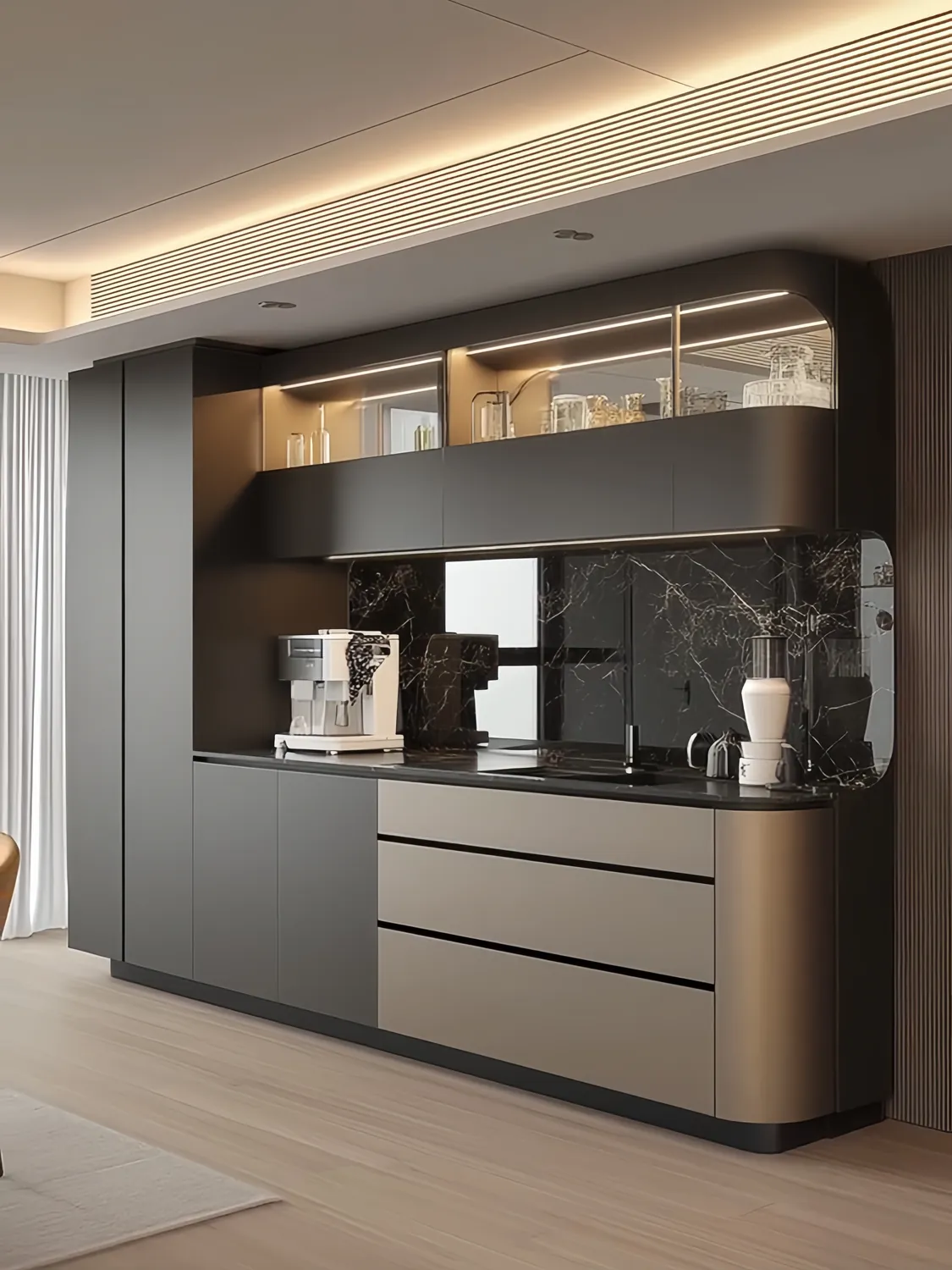 Curved Two-Tone Display Display & Sideboard Cabinets