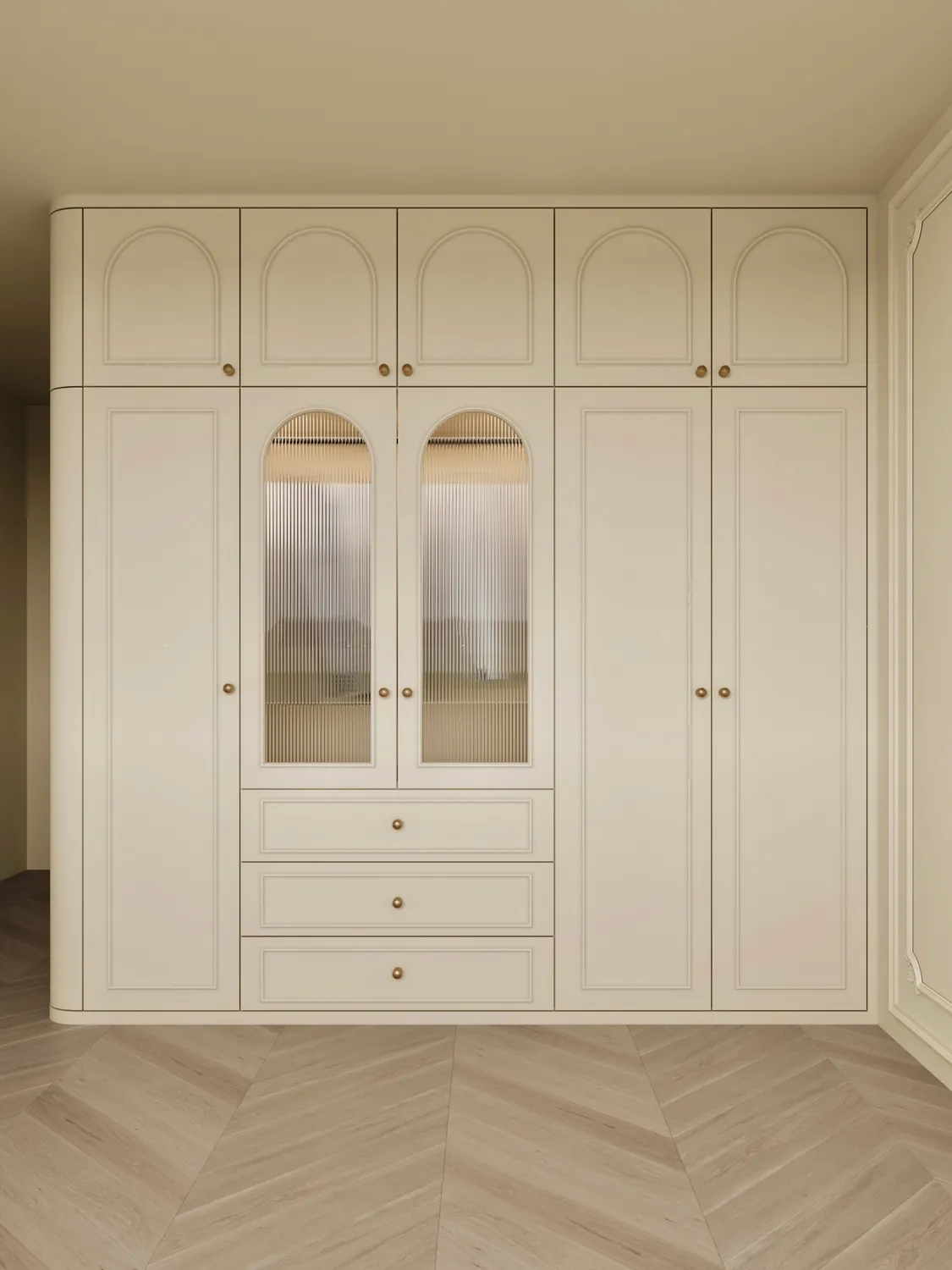 Cream Arched-Glass Wardrobes