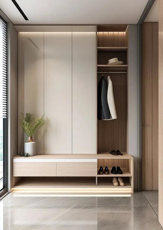 Tall Hanging and Bench Shoe & Hallway Storage - design view 2