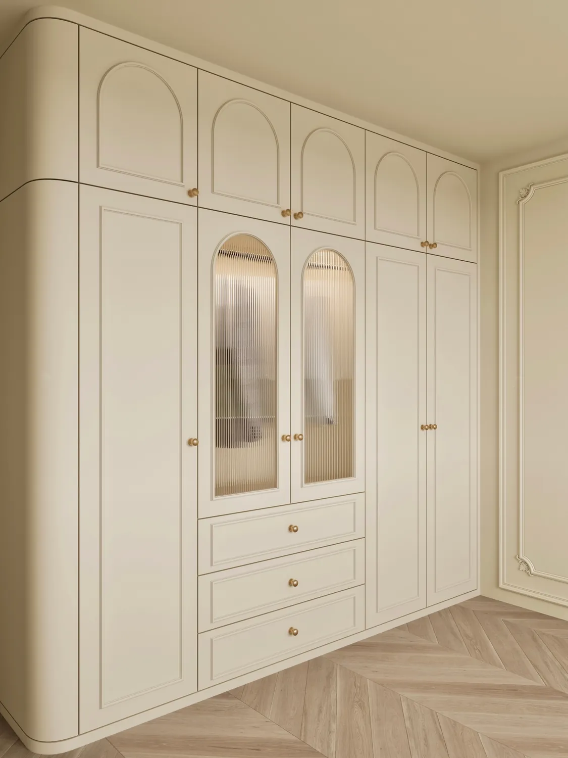 Cream Arched-Glass Wardrobes - design view 3