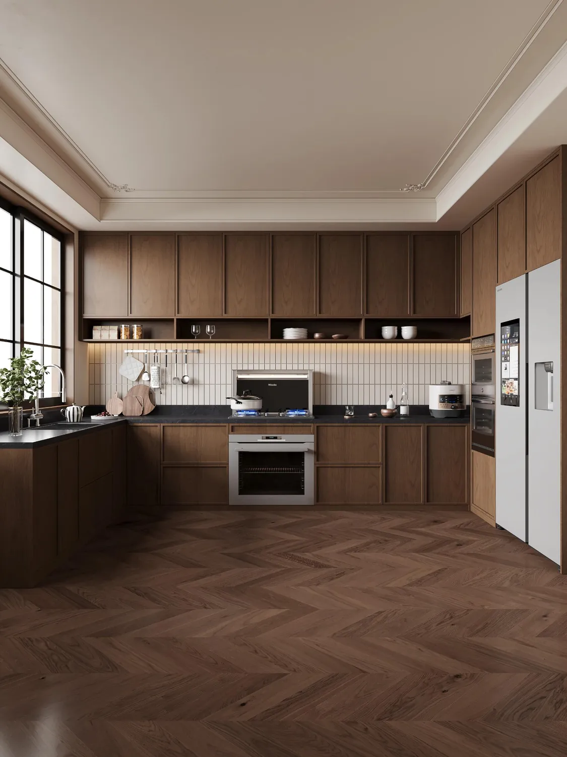 Modern Woodgrain Wall Kitchen Cabinets - design view 2