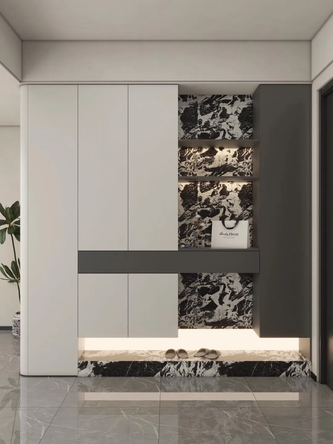 Marble-Look Accent Shoe & Hallway Storage