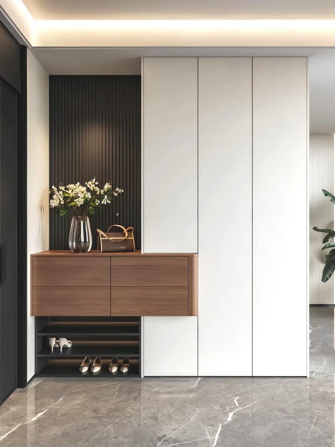 White and Woodgrain Bench Shoe & Hallway Storage