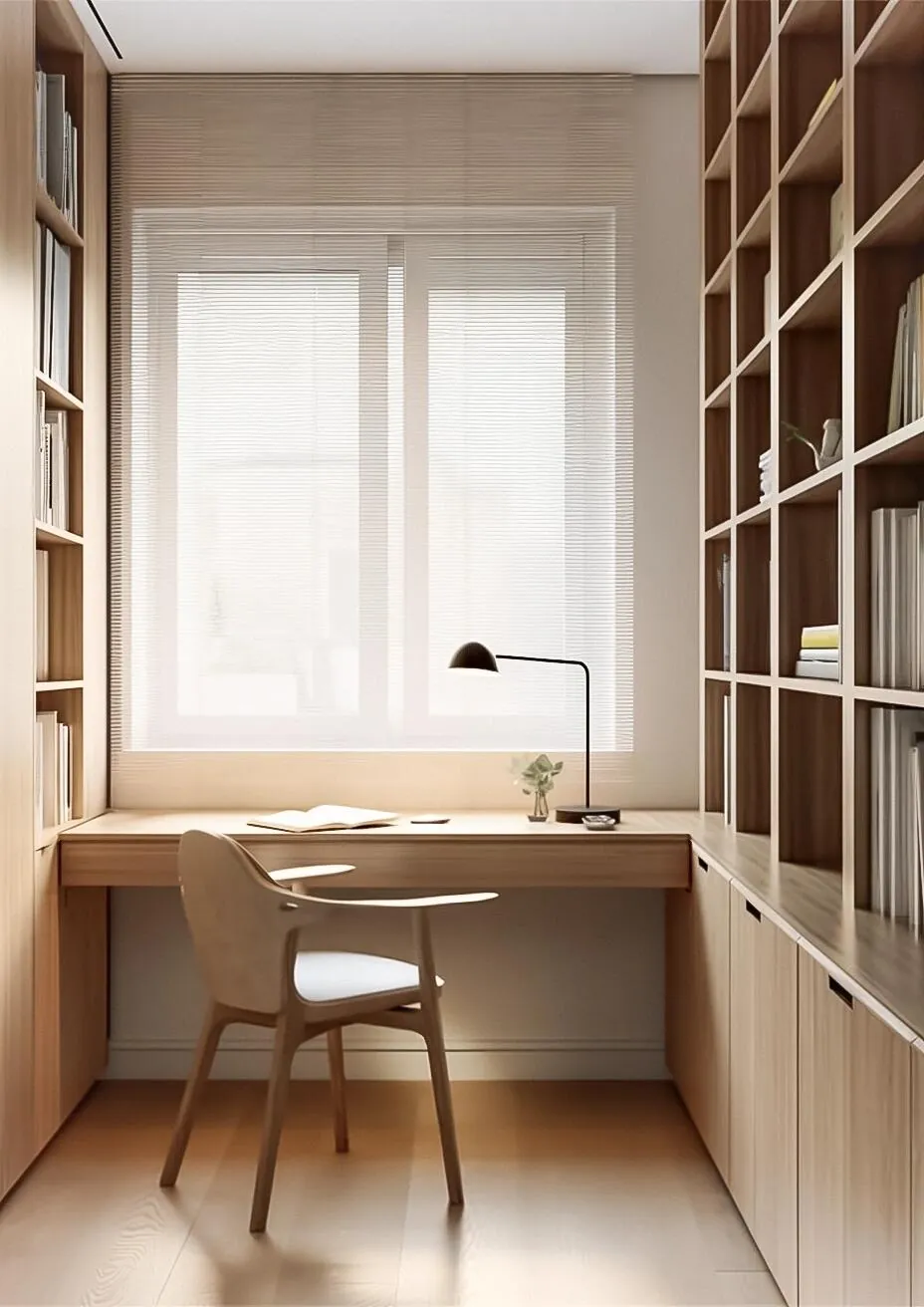 Window-Side Desk Study & Bookcases