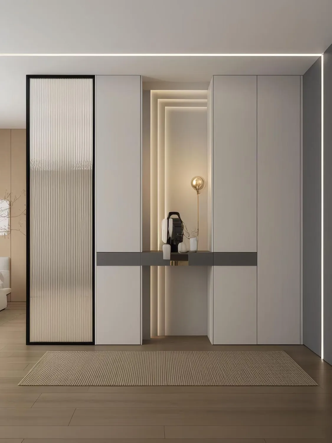 Fluted Entry Entryway Cabinets