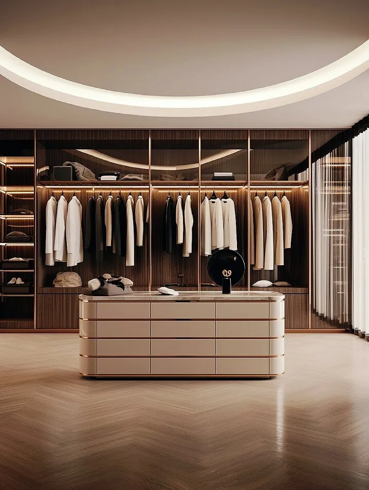 Curved Dressing Island Walk-in Closets