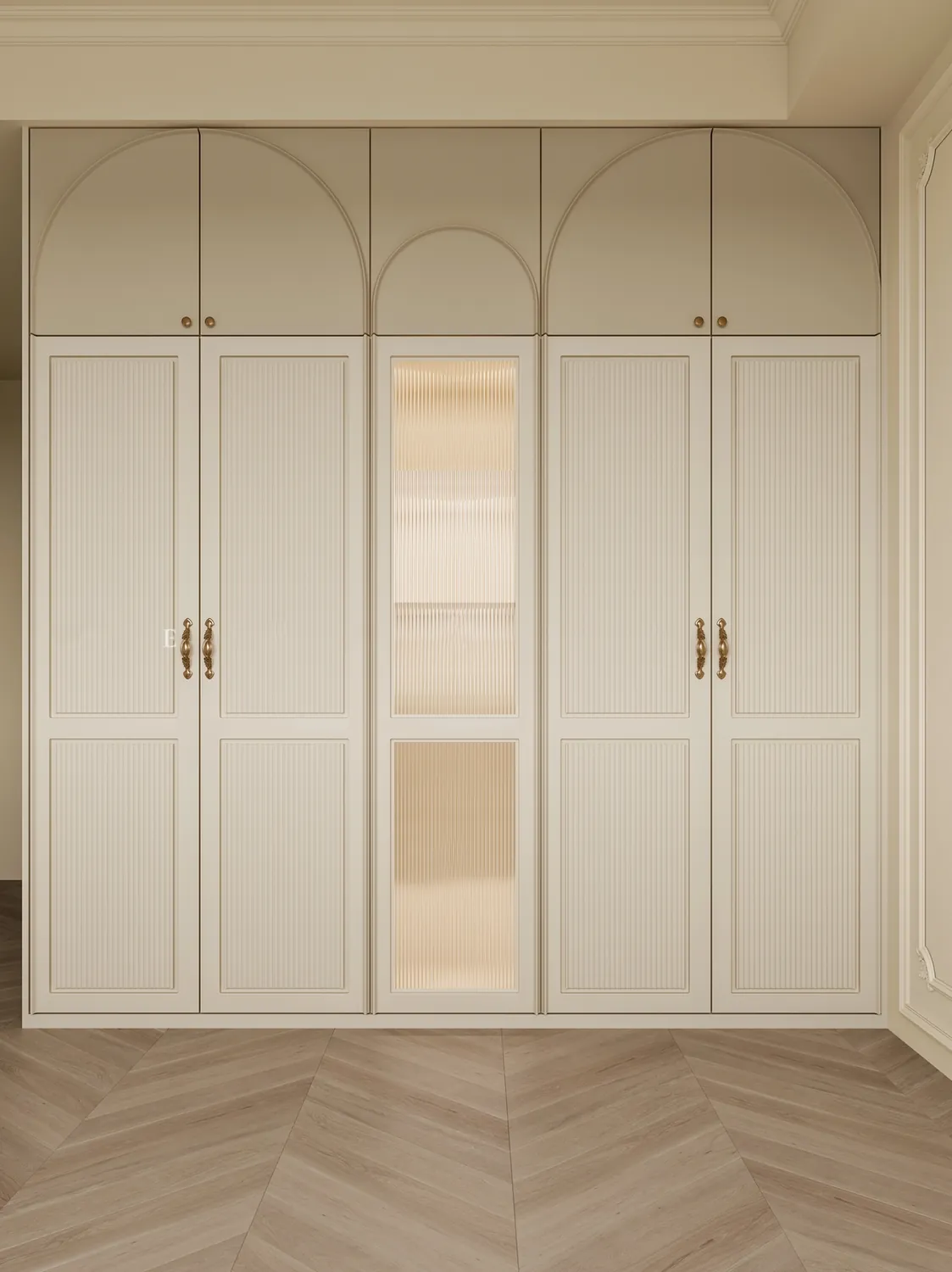 Cream Arched-Glass Wardrobes - design view 2