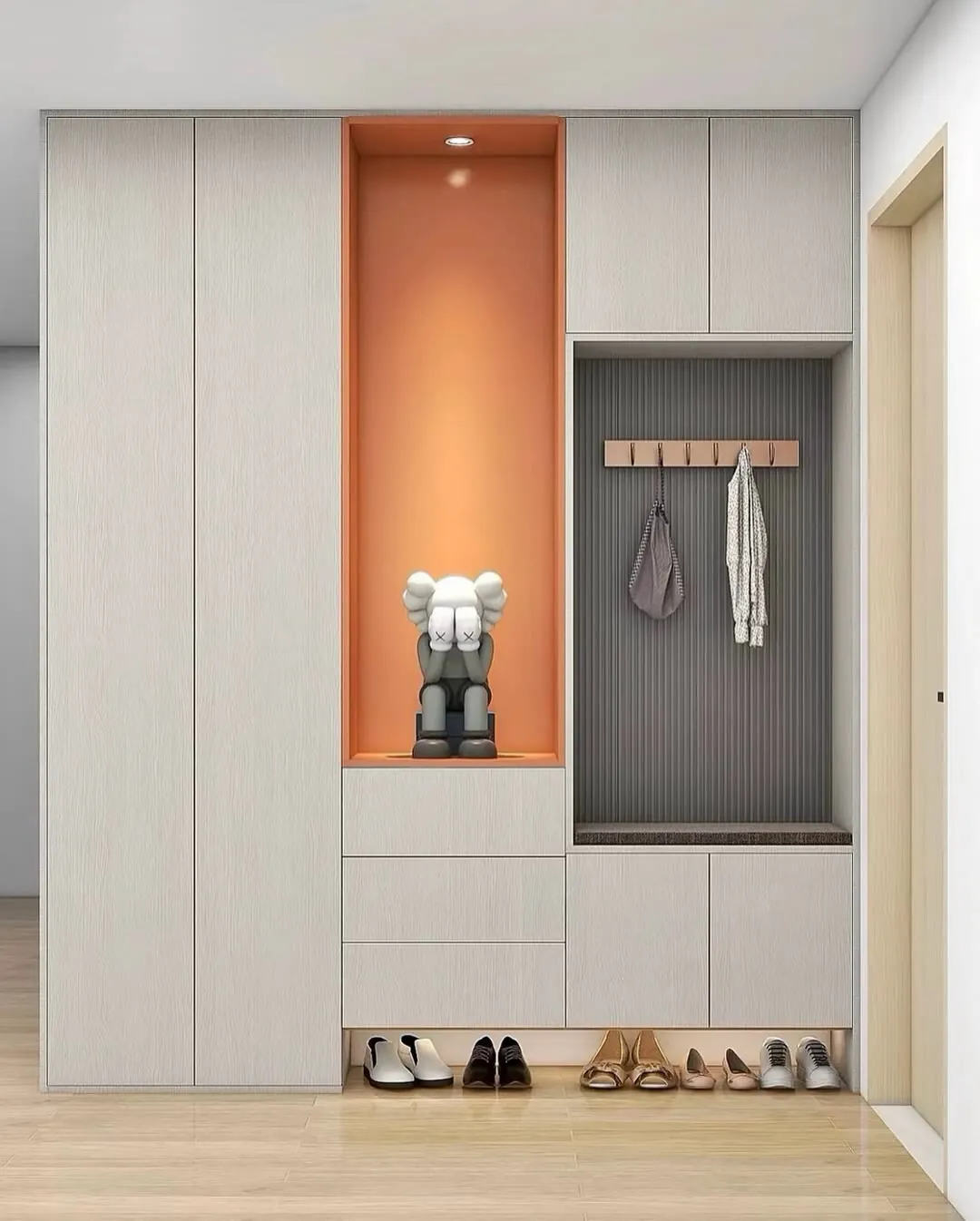 Orange Accent Entry Shoe & Hallway Storage