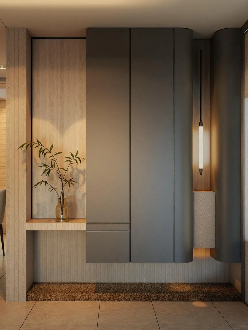 Dark Panelled Entryway Cabinets