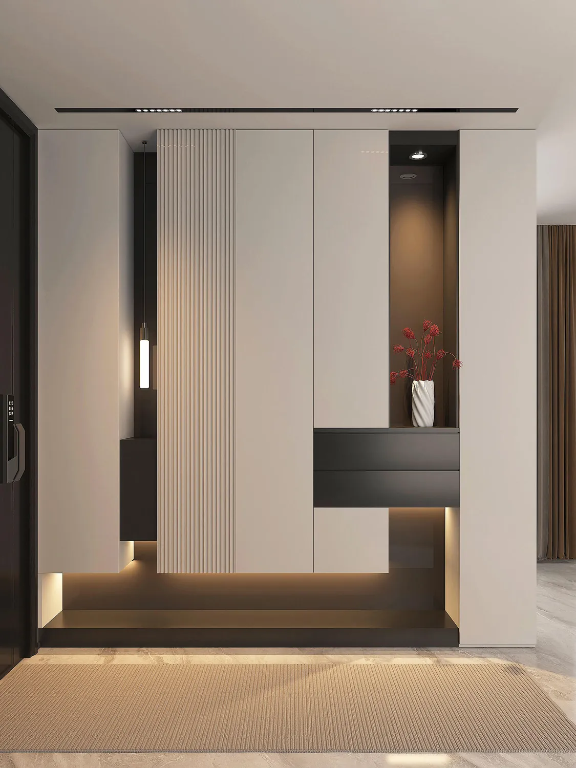 Warm Lit Entry Shoe & Hallway Storage
