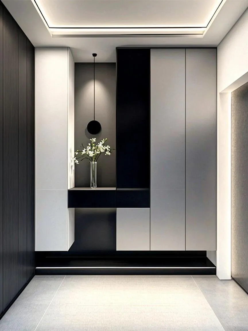 Monochrome Entry Entryway Cabinets