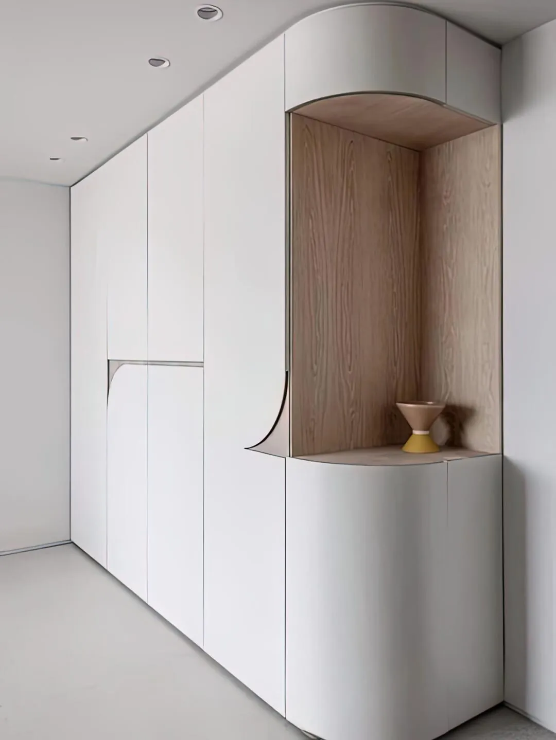 White and Woodgrain Niche Wardrobes