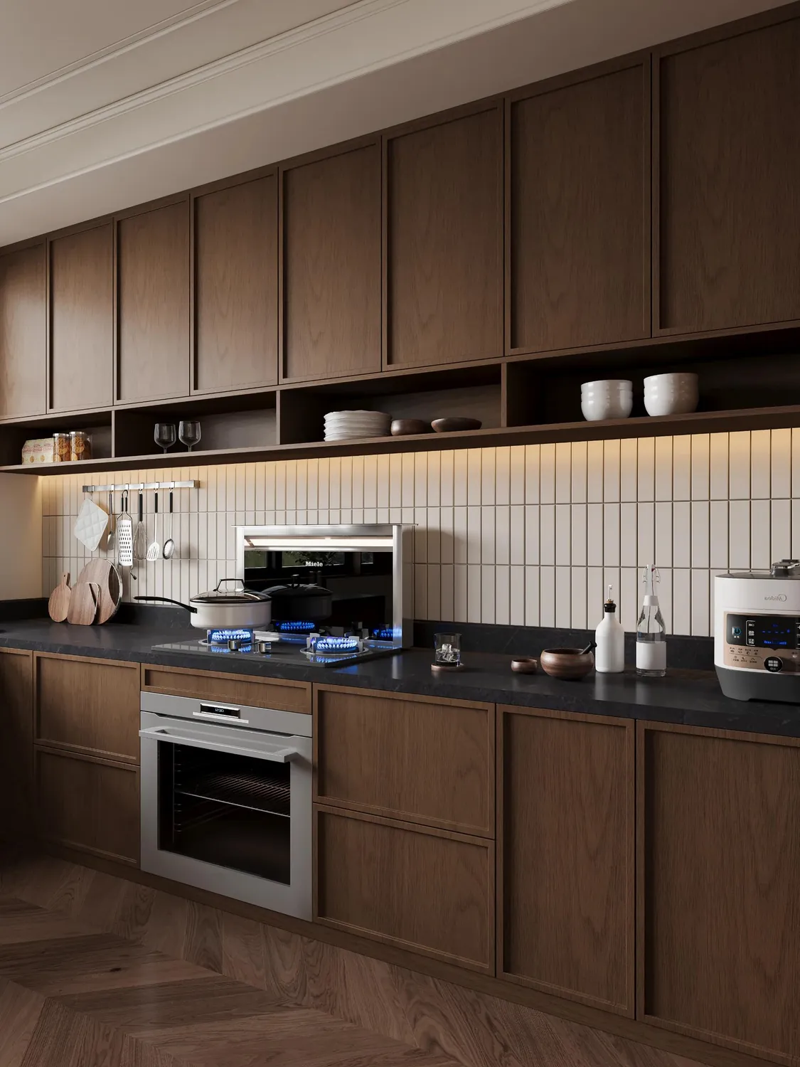 Modern Woodgrain Wall Kitchen Cabinets - design view 3