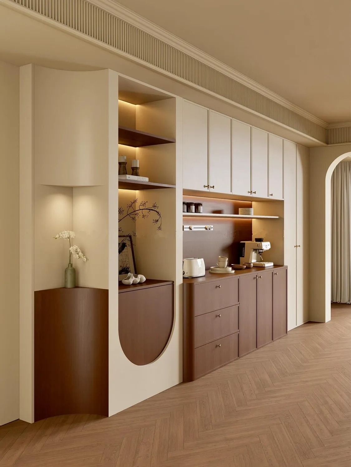 Cream Arched Accent Display & Sideboard Cabinets