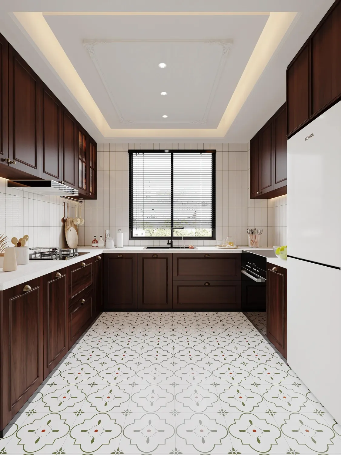 Classic Dark Woodgrain Kitchen Cabinets - design view 4