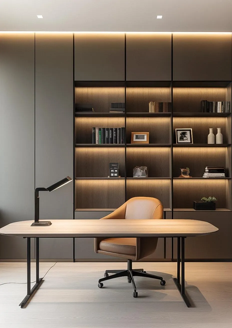 Warm-Lit Bookcase Study & Bookcases