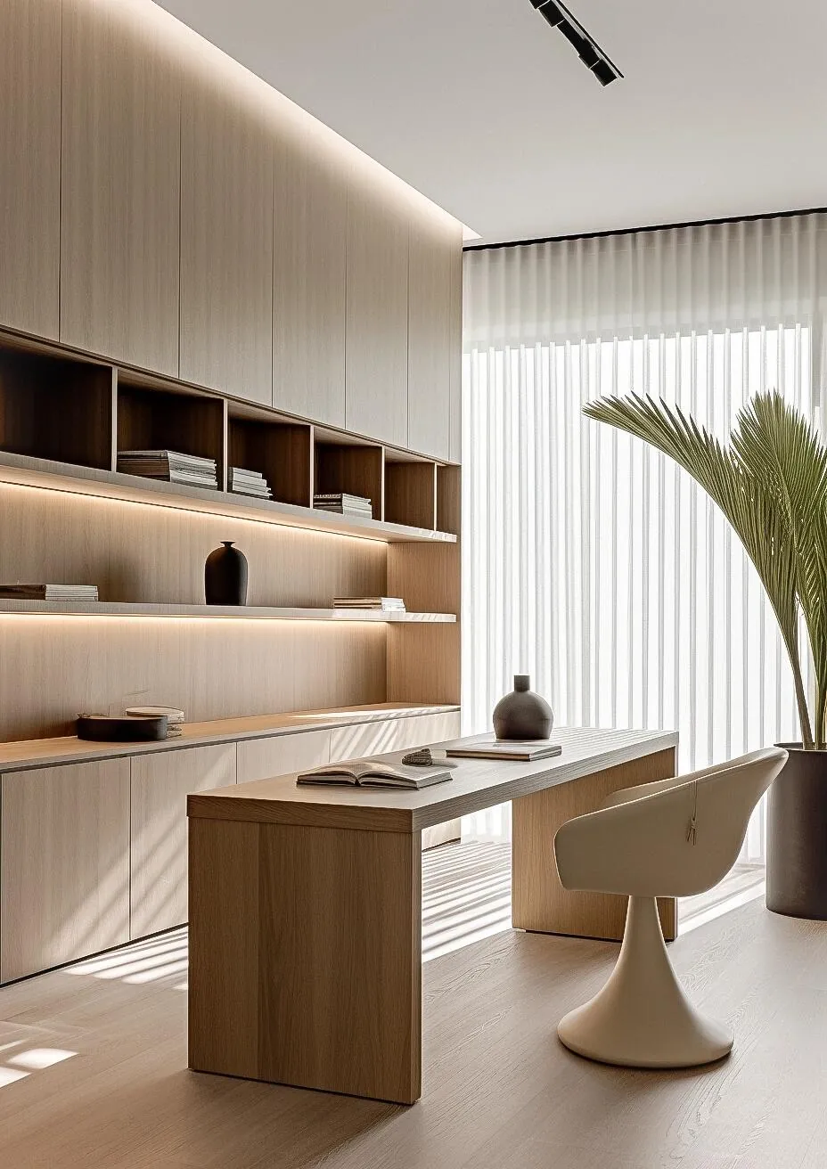 Pale Woodgrain Desk Study & Bookcases