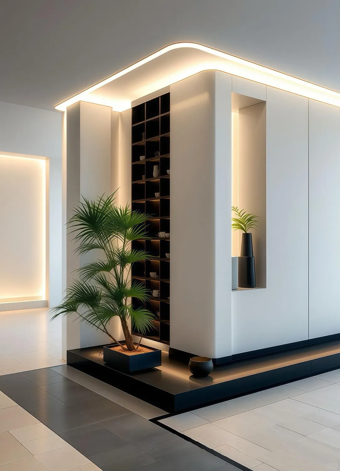 Illuminated Corner Entryway Cabinets