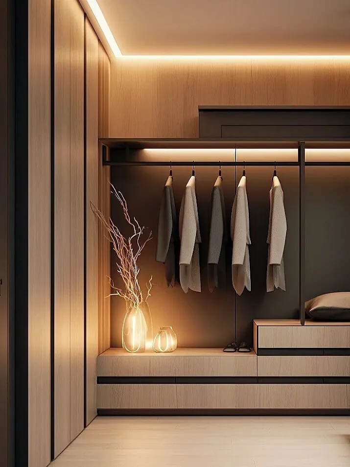 Warm-Lit Hanging Walk-in Closets