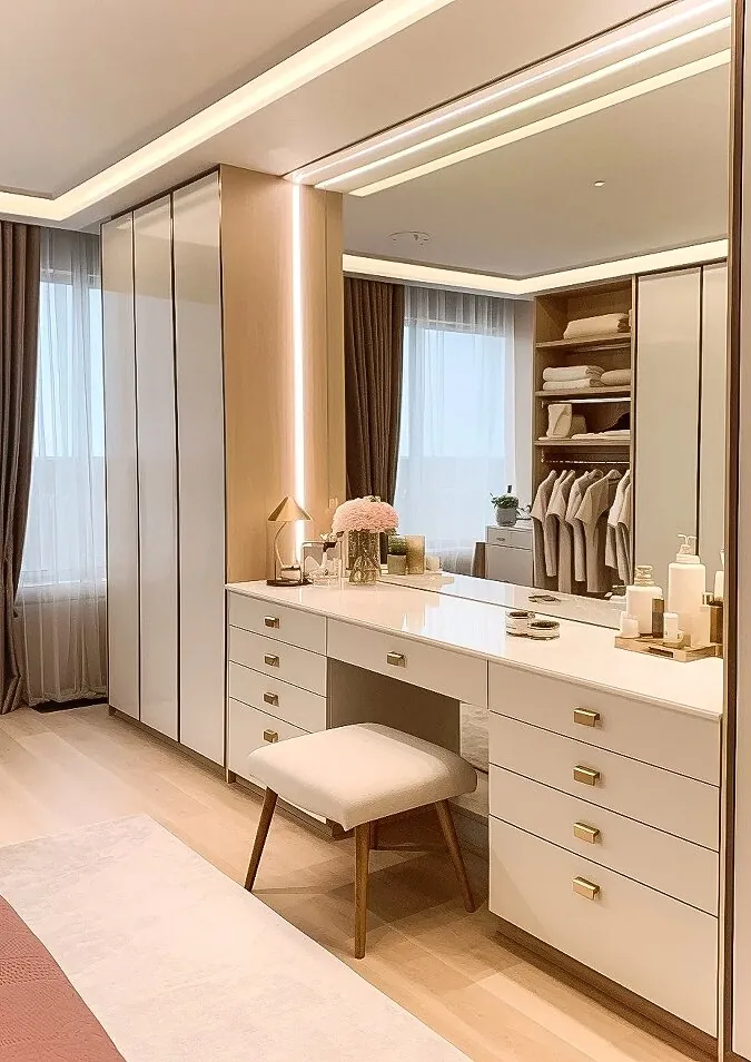 Cream Dressing Desk Walk-in Closets