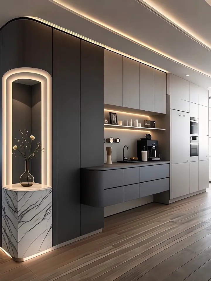 Dark Rounded Niche Display & Sideboard Cabinets