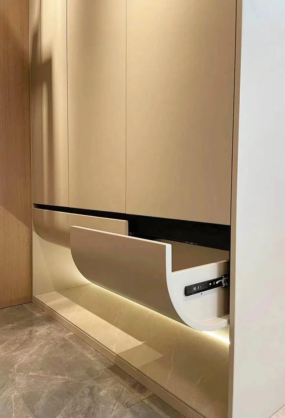 Cream Floating Entryway Cabinets