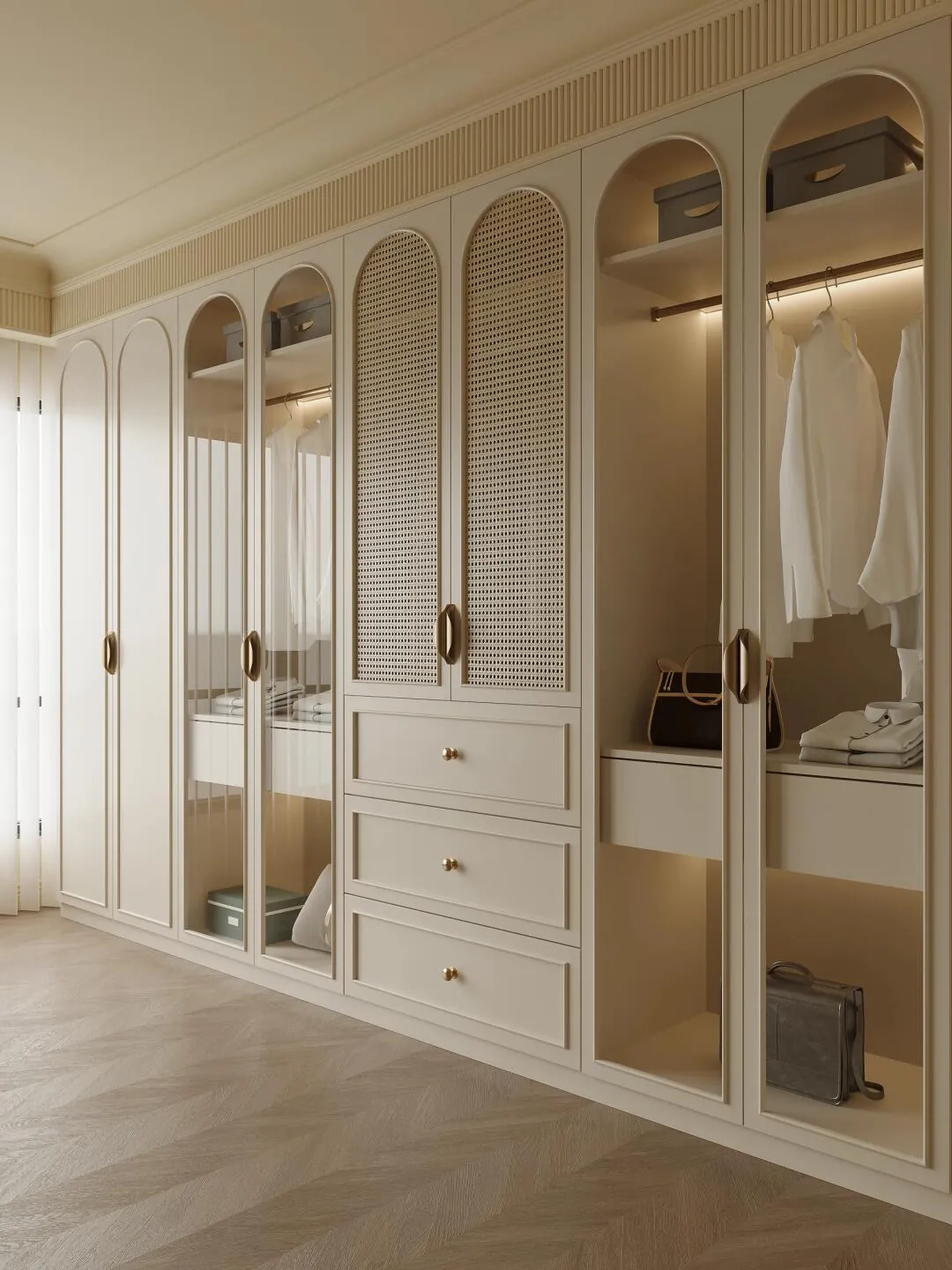 Cream Curved Wardrobes - design view 2