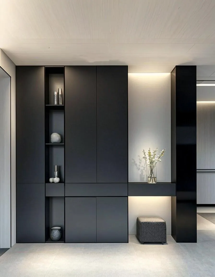 Dark Storage Wall Entryway Cabinets