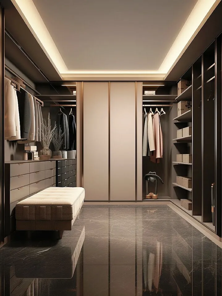 Neutral Corridor Walk-in Closets