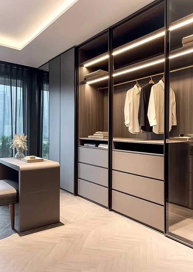 Tall Woodgrain Storage Walk-in Closets
