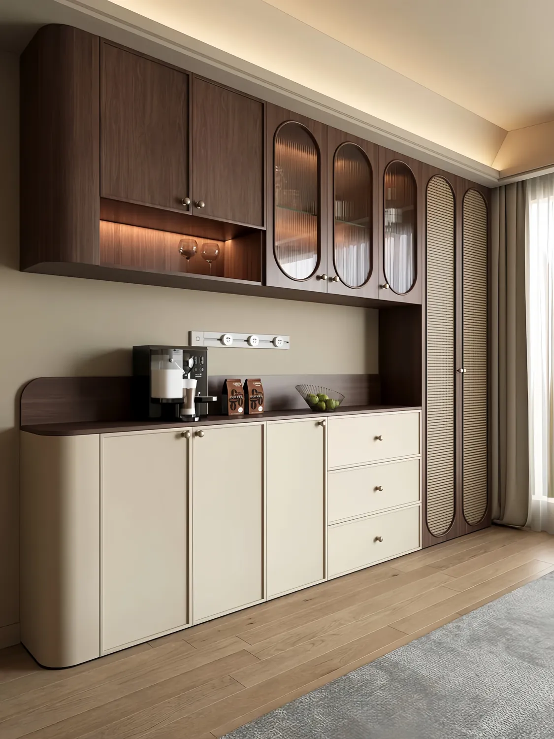 Cream Arched Glass Display & Sideboard Cabinets