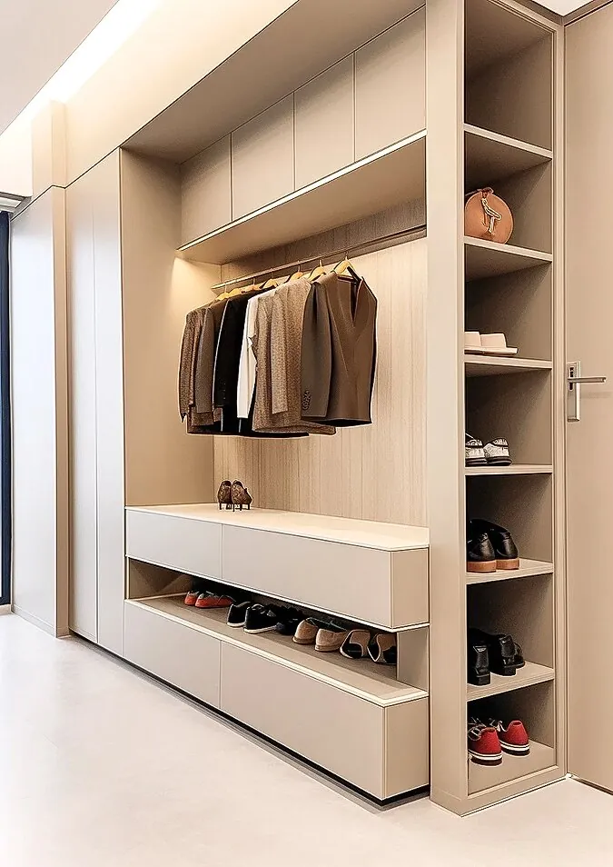 Open Hanging and Bench Shoe & Hallway Storage