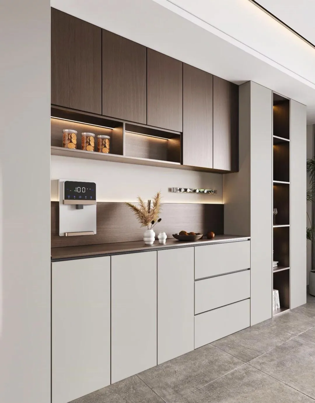 White and Woodgrain Shelving Display & Sideboard Cabinets