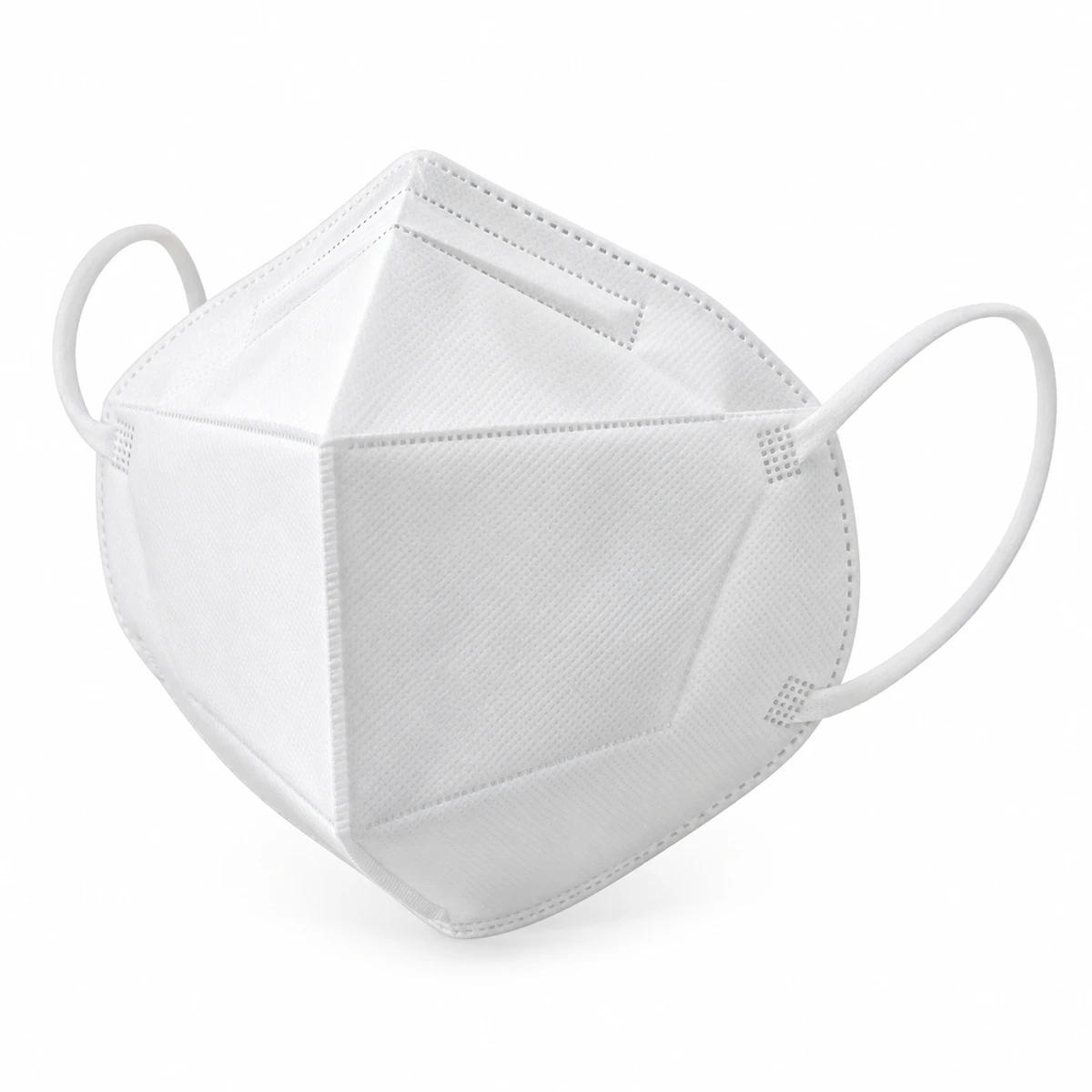 White 5D face mask with folded panels and ear loops