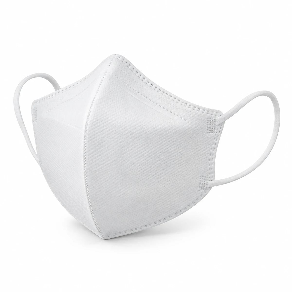 White 3D face mask with ear loops on a white background