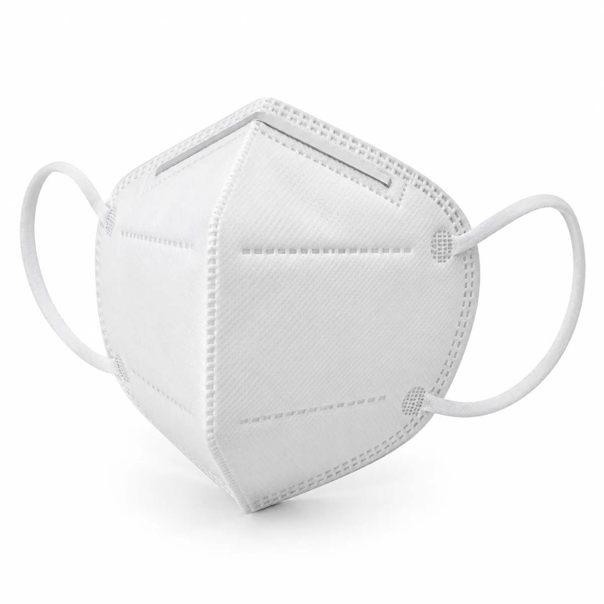 White folding KN95 face mask with a nose strip and ear loops