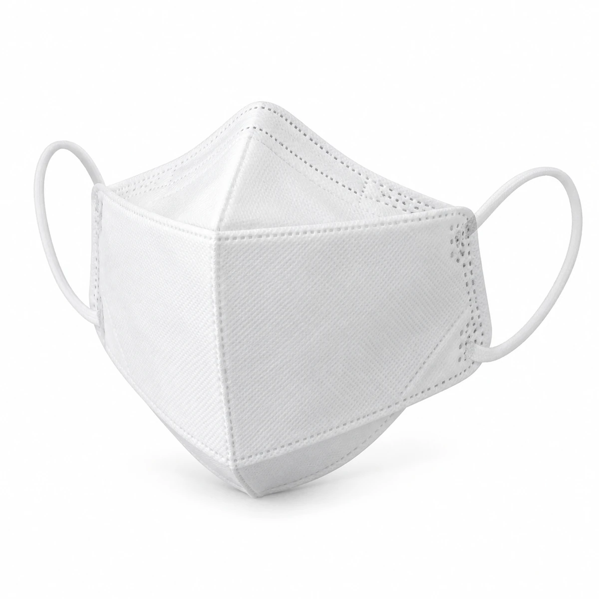 White 4D face mask with an angular shape and ear loops